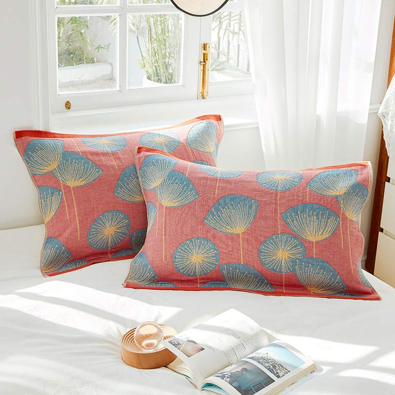 Ownkoti Dandelion Print Cotton Gauze Pillow Towel (2PCS)