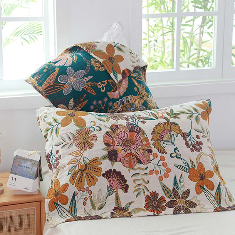 Ownkoti Luxuriant Flower Cotton Gauze Pillow Towel (2PCS)