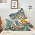Ownkoti Dark Cyan Flower Pattern Pillow Towel (2PCS)