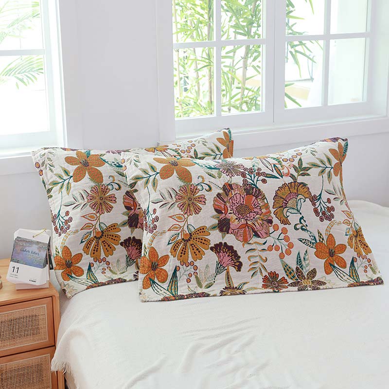 Ownkoti Luxuriant Flower Cotton Gauze Pillow Towel (2PCS)