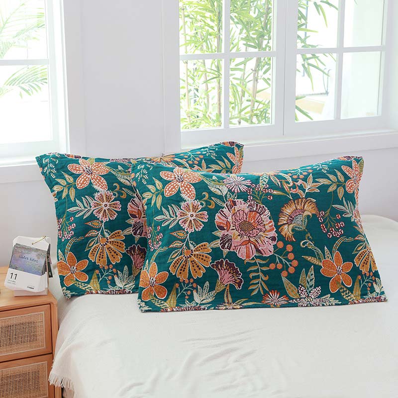 Ownkoti Luxuriant Flower Cotton Gauze Pillow Towel (2PCS)