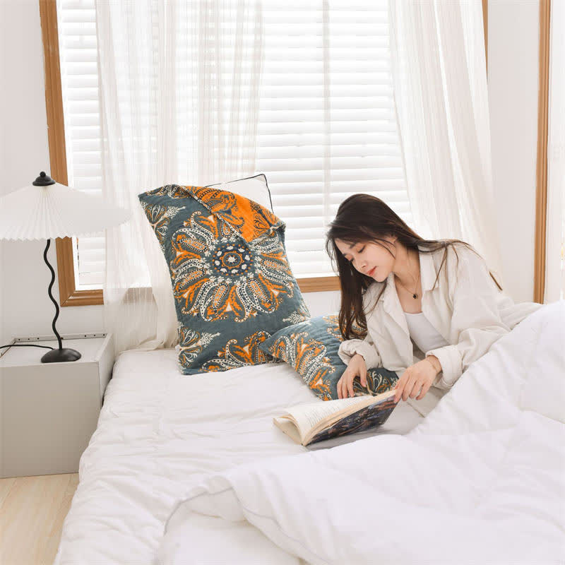 Ownkoti Dark Cyan Flower Pattern Pillow Towel (2PCS)