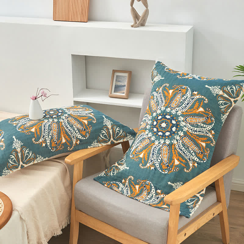 Ownkoti Dark Cyan Flower Pattern Pillow Towel (2PCS)