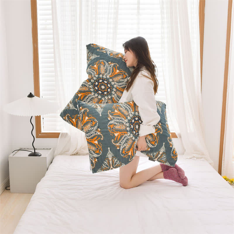 Ownkoti Dark Cyan Flower Pattern Pillow Towel (2PCS)